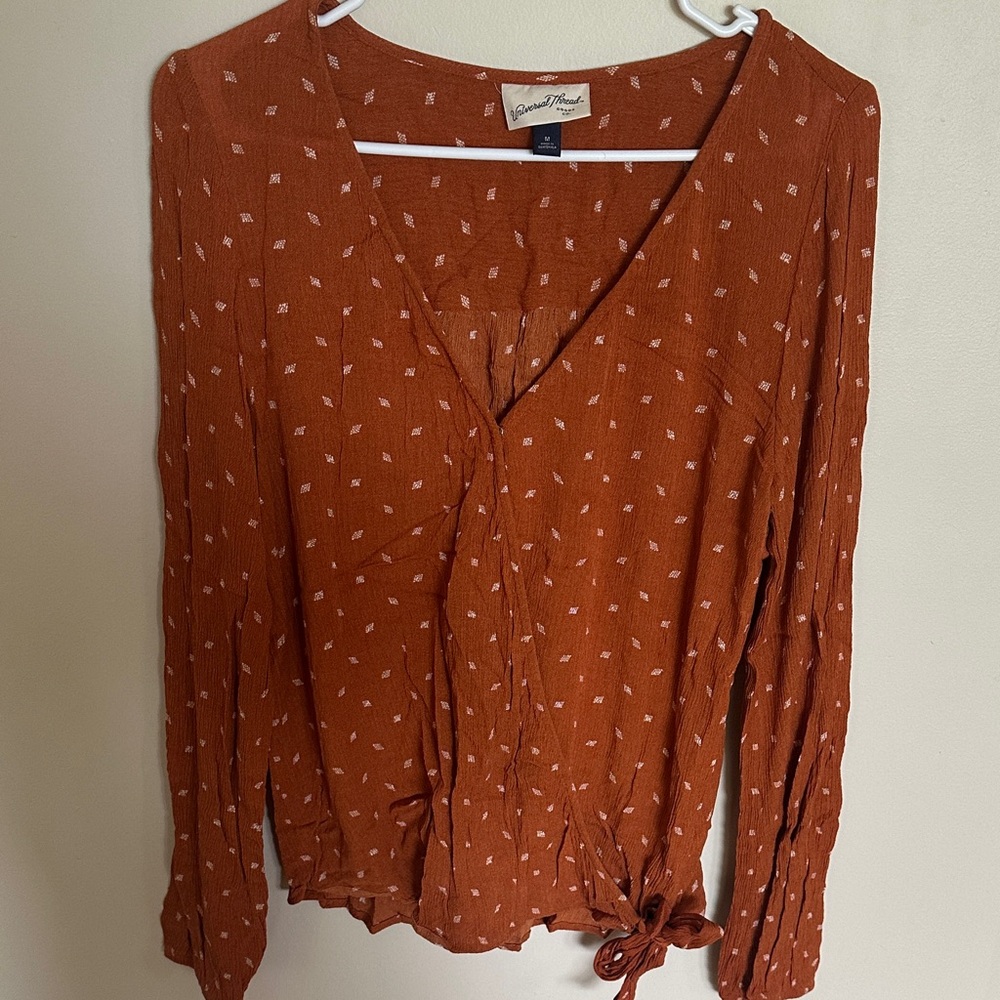 Universal Thread Boho Burnt Orange Patterned Blouse size M, Fall